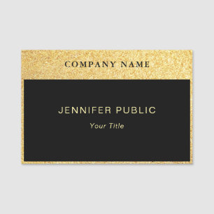 Anpassningsbar Glam Guld Glitter Rektangle Black C Namnbricka