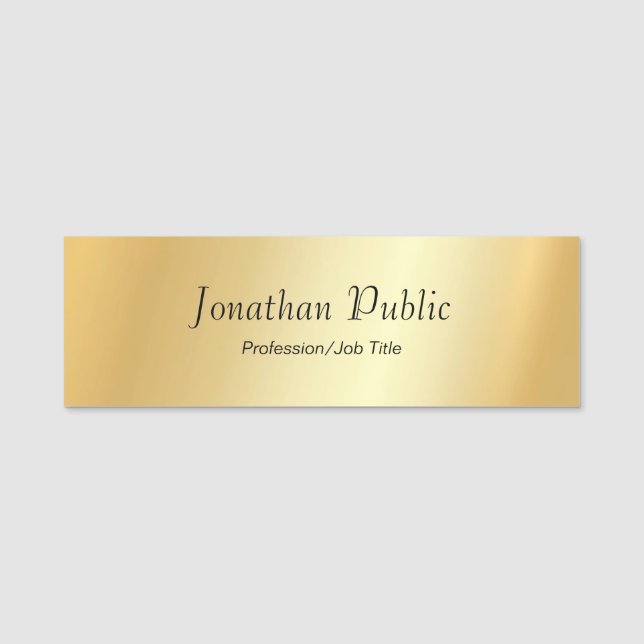 Anpassningsbar Glamor Faux Guld Modern skriptmall Namnbricka (Framsida)