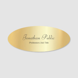 Anpassningsbar Glamor Guld Hand Script Elegant Ova Namnbricka