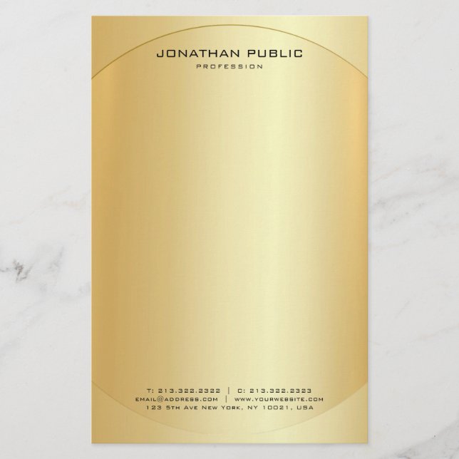 Anpassningsbar Glamous Faux Guld Modern Elegant Te Brevpapper (Framsida)