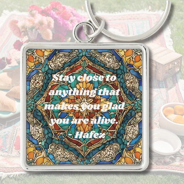 Anpassningsbar Glass Mosaic Mönster Irans gåvor Fyrkantig Silverfärgad Nyckelring (Custom Stained Glass Mosaic Pattern Iranian Gifts)