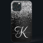 Anpassningsbar Glitter Black Gnistra Monogram<br><div class="desc">Anpassa enkelt den här eleganten av trendig-höljet med söt silver mousserande glitter på en svart,  borstad metallisk bakgrund.</div>