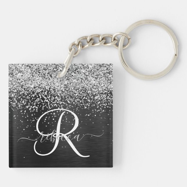 Anpassningsbar Glitter Black Gnistra Monogram (Baksidan)