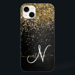 Anpassningsbar Glitter Black Gnistra Monogram<br><div class="desc">Anpassa enkelt den här eleganten av trendig-höljet med söt guld mousserande glitter på en svart,  borstad metallisk bakgrund.</div>