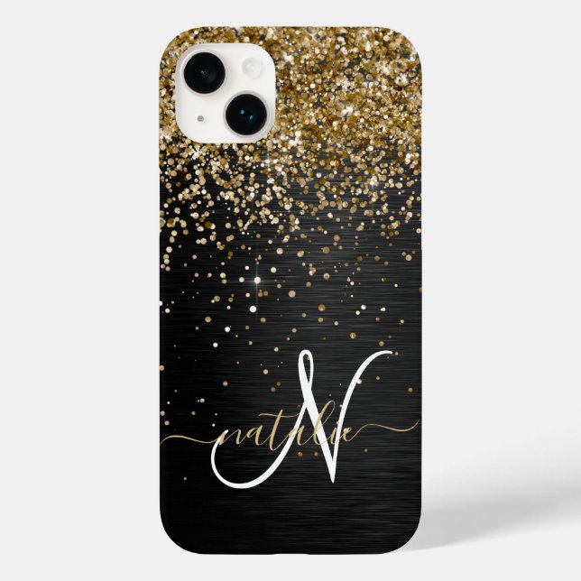 Anpassningsbar Glitter Black Gnistra Monogram (Baksida)