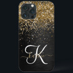 Anpassningsbar Glitter Black Gnistra Monogram<br><div class="desc">Anpassa enkelt den här eleganten av trendig-höljet med söt guld mousserande glitter på en svart,  borstad metallisk bakgrund.</div>