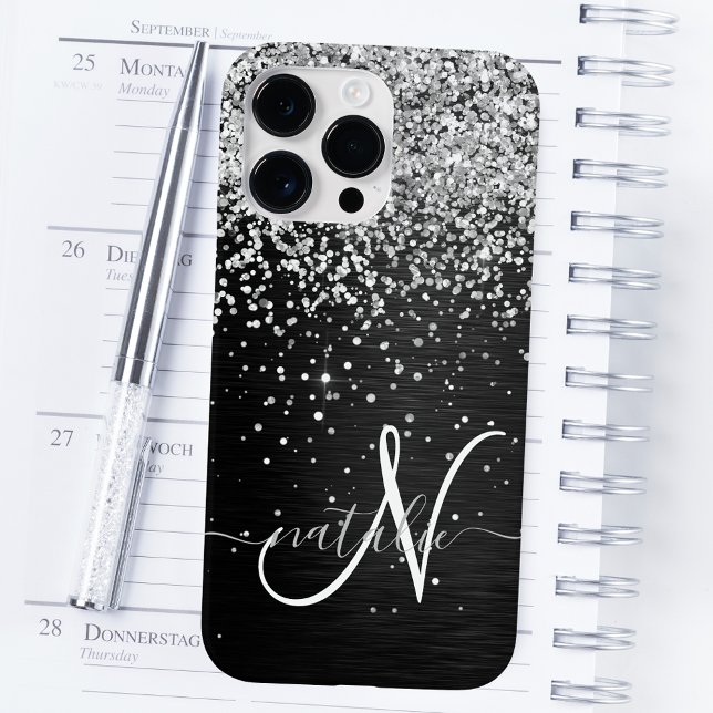 Anpassningsbar Glitter Black Gnistra Monogram (Skapare uppladdad)