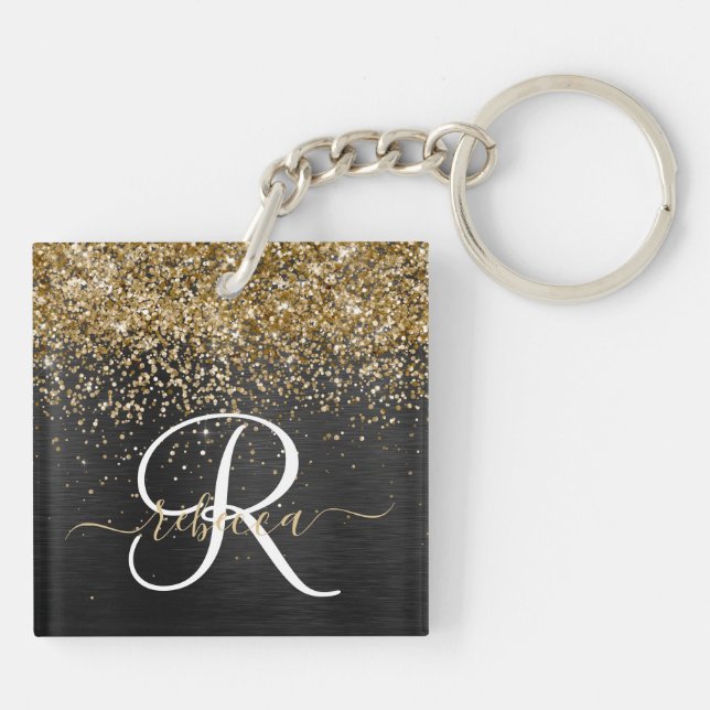 Anpassningsbar Glitter Black Gnistra Monogram (Baksidan)