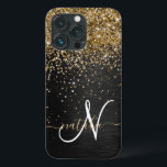 Anpassningsbar Glitter Black Gnistra Monogram<br><div class="desc">Anpassa enkelt den här eleganten av trendig-höljet med söt guld mousserande glitter på en svart,  borstad metallisk bakgrund.</div>