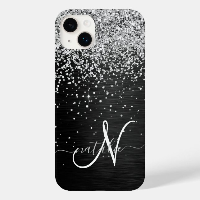 Anpassningsbar Glitter Black Gnistra Monogram (Baksida)
