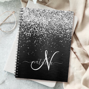 Anpassningsbar Glitter Black Gnistra Monogram Anteckningsbok