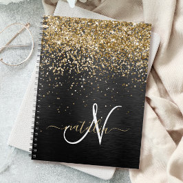 Anpassningsbar Glitter Black Gnistra Monogram Anteckningsbok