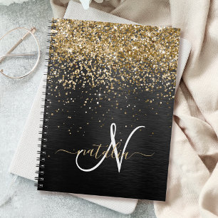 Anpassningsbar Glitter Black Gnistra Monogram Anteckningsbok