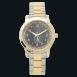 Anpassningsbar Glitter Black Gnistra Monogram Armbandsur<br><div class="desc">Anpassa eleganten på trendiget enkelt och med söt guld mousserande glitter på en svart,  borstad metallisk bakgrund.</div>