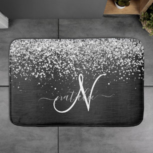 Anpassningsbar Glitter Black Gnistra Monogram Badrumsmatta