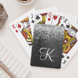 Anpassningsbar Glitter Black Gnistra Monogram Casinokort<br><div class="desc">Anpassa enkelt det här trendigets elegant-spelkortsdesign med söt silver mousserande glitter på en svart,  borstad metallisk bakgrund.</div>