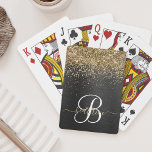 Anpassningsbar Glitter Black Gnistra Monogram Casinokort<br><div class="desc">Anpassa enkelt det här trendigets elegant-spelkortsdesign med söt guld mousserande glitter på en svart,  borstad metallisk bakgrund.</div>