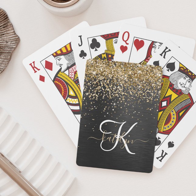 Anpassningsbar Glitter Black Gnistra Monogram Casinokort (Skapare uppladdad)