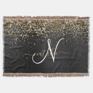 Anpassningsbar Glitter Black Gnistra Monogram Filt