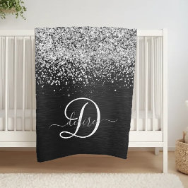 Anpassningsbar Glitter Black Gnistra Monogram Fleecefilt