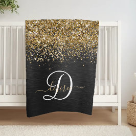 Anpassningsbar Glitter Black Gnistra Monogram Fleecefilt