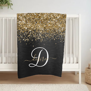 Anpassningsbar Glitter Black Gnistra Monogram Fleecefilt