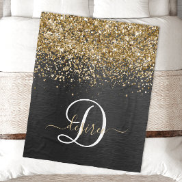 Anpassningsbar Glitter Black Gnistra Monogram Fleecefilt