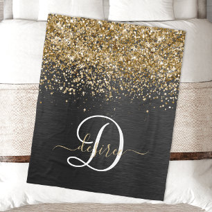 Anpassningsbar Glitter Black Gnistra Monogram Fleecefilt