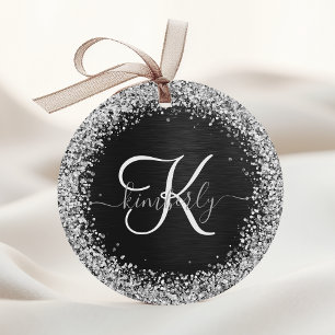 Anpassningsbar Glitter Black Gnistra Monogram Gåvor Etiketter