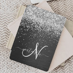 Anpassningsbar Glitter Black Gnistra Monogram iPad Mini Skydd<br><div class="desc">Anpassa elegant ipad cover-designen i trendiget enkelt med gnistrande glitter i söt silver på en svart,  borstad metallisk bakgrund.</div>