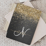 Anpassningsbar Glitter Black Gnistra Monogram iPad Mini Skydd<br><div class="desc">Anpassa elegant ipad cover-designen i trendiget enkelt med gnistrande glitter i söt guld på en svart,  borstad metallisk bakgrund.</div>