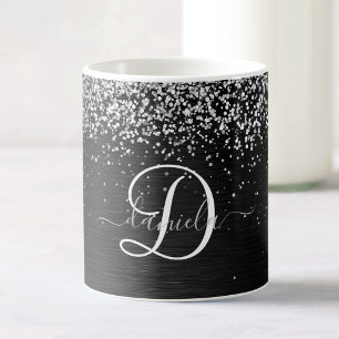 Anpassningsbar Glitter Black Gnistra Monogram Kaffemugg