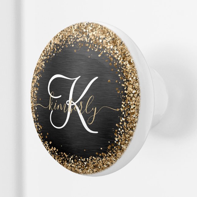 Anpassningsbar Glitter Black Gnistra Monogram Knopp (Skapare uppladdad)