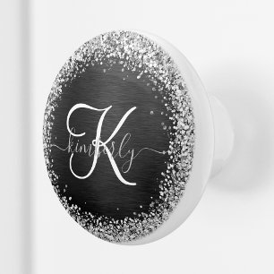 Anpassningsbar Glitter Black Gnistra Monogram Knopp