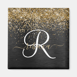 Anpassningsbar Glitter Black Gnistra Monogram Magnet