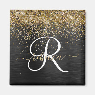Anpassningsbar Glitter Black Gnistra Monogram Magnet