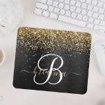 Anpassningsbar Glitter Black Gnistra Monogram Musmatta<br><div class="desc">Anpassa enkelt trendigets elegant-musmatta med söt guld mousserande glitter på en svart,  borstad metallisk bakgrund.</div>