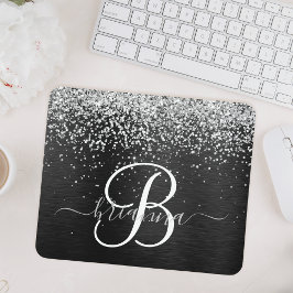 Anpassningsbar Glitter Black Gnistra Monogram Musmatta