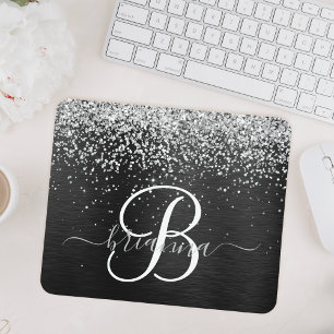 Anpassningsbar Glitter Black Gnistra Monogram Musmatta