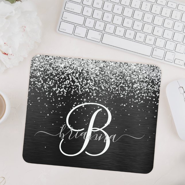 Anpassningsbar Glitter Black Gnistra Monogram Musmatta (Skapare uppladdad)