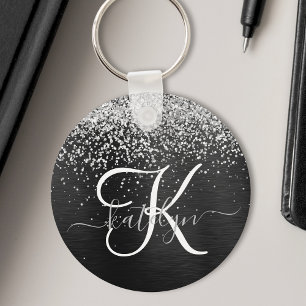 Anpassningsbar Glitter Black Gnistra Monogram Nyckelring