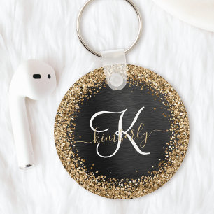 Anpassningsbar Glitter Black Gnistra Monogram Nyckelring
