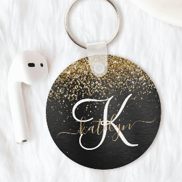 Anpassningsbar Glitter Black Gnistra Monogram Nyckelring