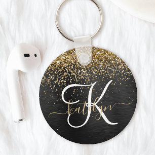 Anpassningsbar Glitter Black Gnistra Monogram Nyckelring