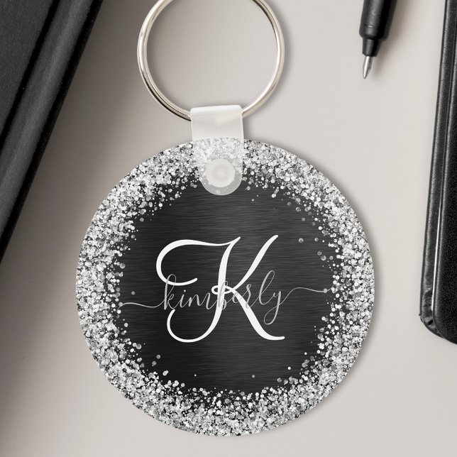 Anpassningsbar Glitter Black Gnistra Monogram Nyckelring (Skapare uppladdad)