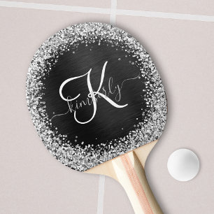 Anpassningsbar Glitter Black Gnistra Monogram Pingisracket