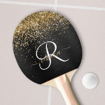 Anpassningsbar Glitter Black Gnistra Monogram Pingisracket<br><div class="desc">Anpassa enkelt trendigets elegant pingpongpadlar med söt guld mousserande glitter på en svart,  borstad metallbakgrund.</div>
