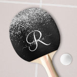 Anpassningsbar Glitter Black Gnistra Monogram Pingisracket<br><div class="desc">Anpassa enkelt trendigets elegant pingpongpadlar med söt silver mousserande glitter på en svart,  borstad metallbakgrund.</div>