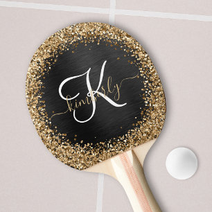 Anpassningsbar Glitter Black Gnistra Monogram Pingisracket