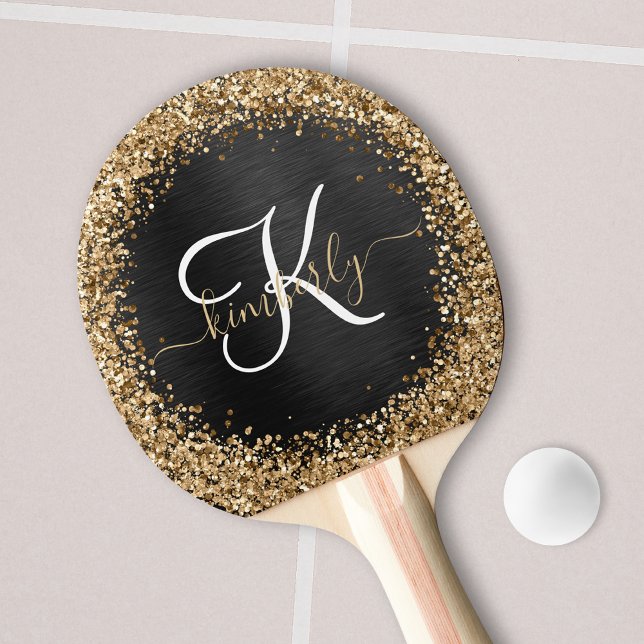 Anpassningsbar Glitter Black Gnistra Monogram Pingisracket (Skapare uppladdad)